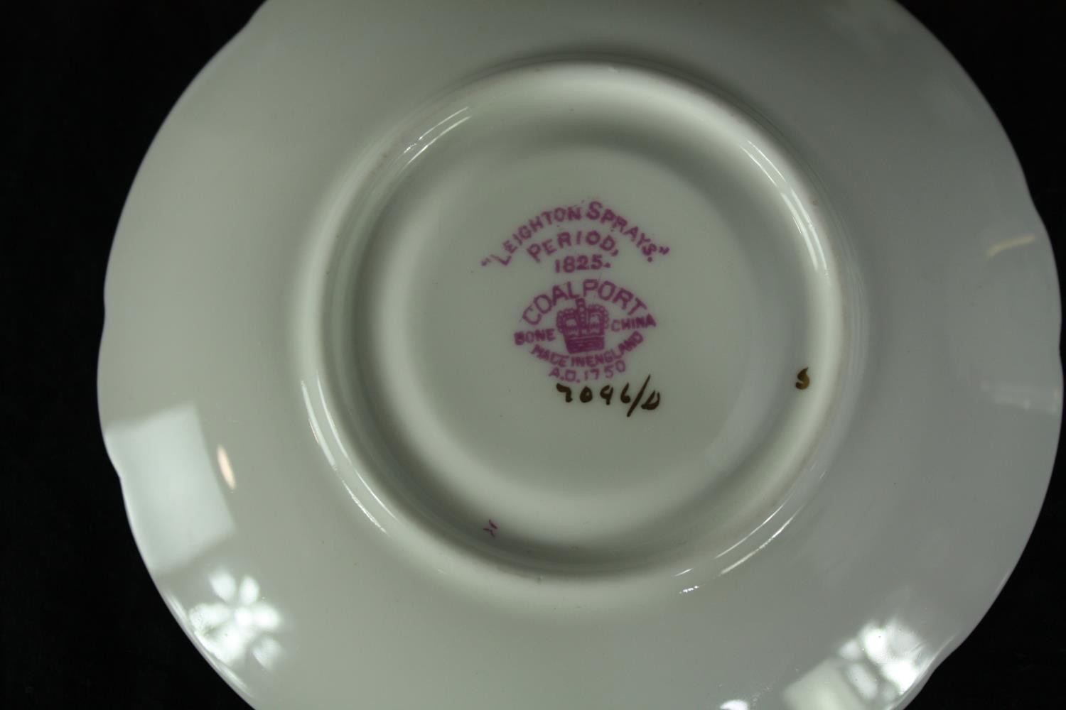 A set of six early 19th century Coalport tea cups and saucers, hand decorated in gilt and with - Image 6 of 7