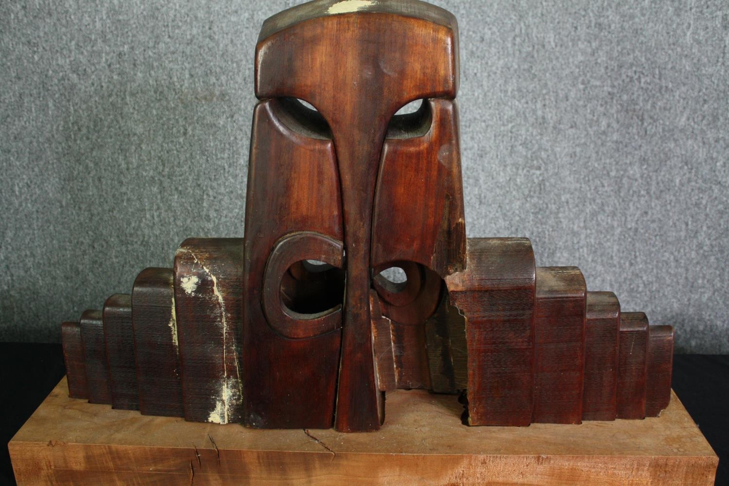 A carved hardwood abstract figure group. H.54 W.80 D.21cm. - Image 6 of 7
