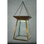 An Arts and Crafts hanging ceiling light pendant. H.28 W.22 D.22cm.