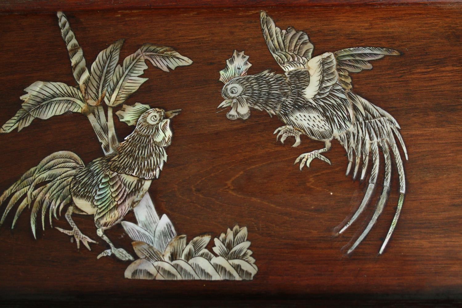 A collection of three Chinese panels or trays with bone inlaid decoration. H.19 W.32cm. (largest). - Image 3 of 5