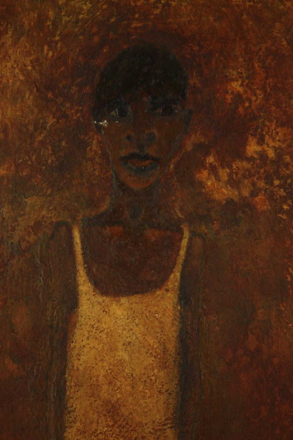 Oil on board, portrait of a young boy, unsigned. H.74 W.45cm. - Image 3 of 5