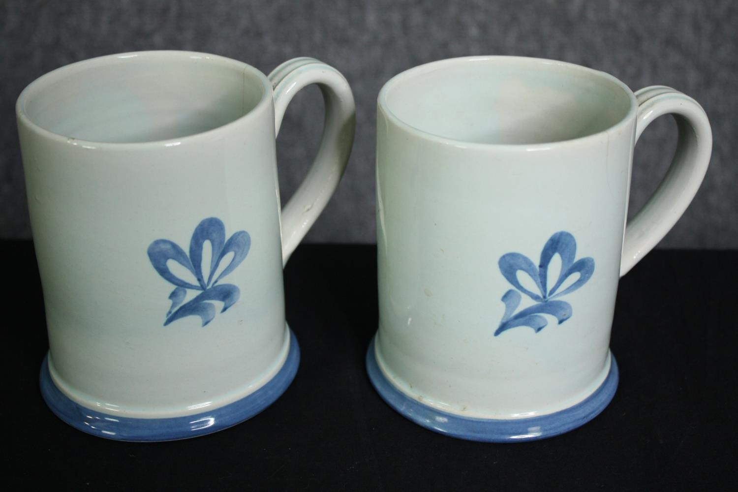 Two 19th century two tone stoneware harvest/hunting mugs of large proportions with moulded sprig - Image 6 of 7