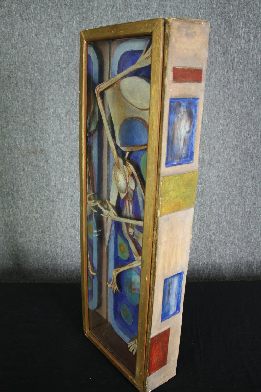 A painted relief work in glazed case, label to the reverse; Faery of the Goldon Casket, Henry - Image 4 of 8