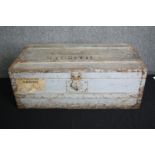 A vintage distressed painted fitted trunk. H.25 W.65 D.35cm.