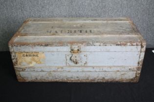 A vintage distressed painted fitted trunk. H.25 W.65 D.35cm.