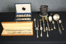 A collection of mixed silver plate. H.36 W.10cm. Largest(Box).