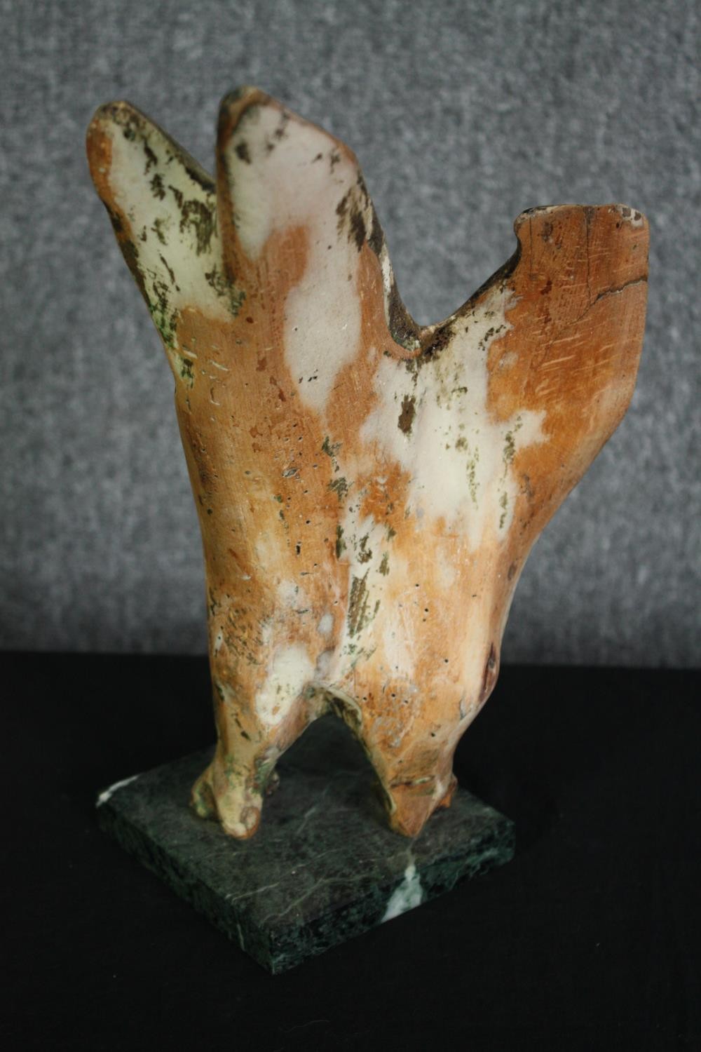 A carved wooden figure of a diving hawk on a marble base. H.35cm. - Image 3 of 6