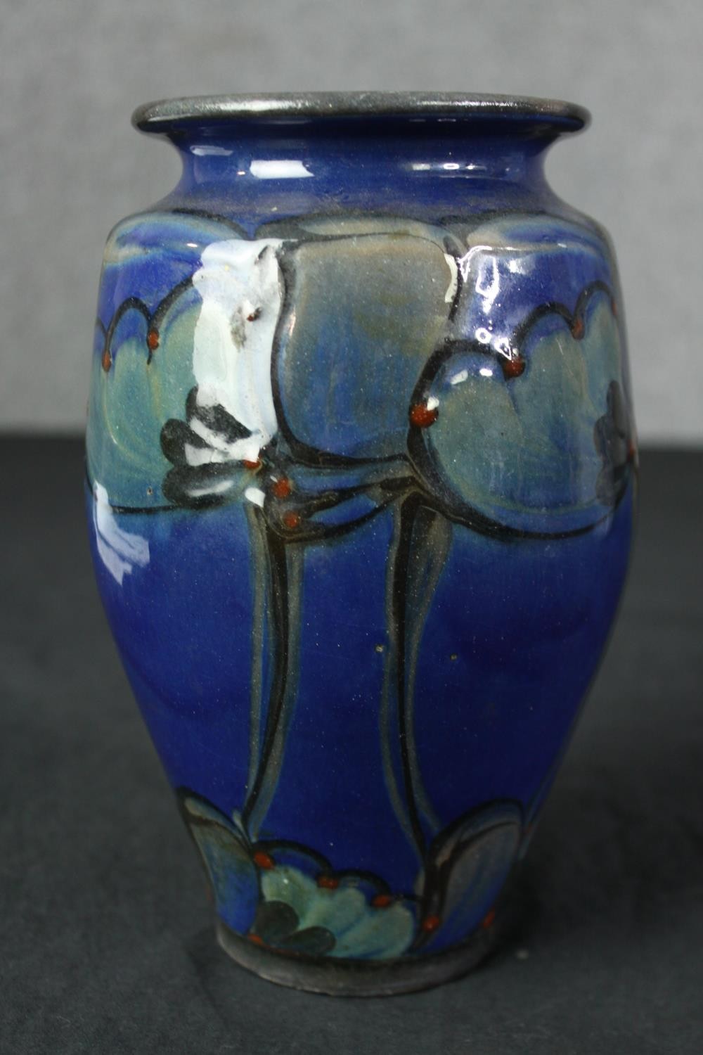 A large blue and white Chinese peony design ceramic vase along with a Danico Horsen stylised - Image 7 of 9