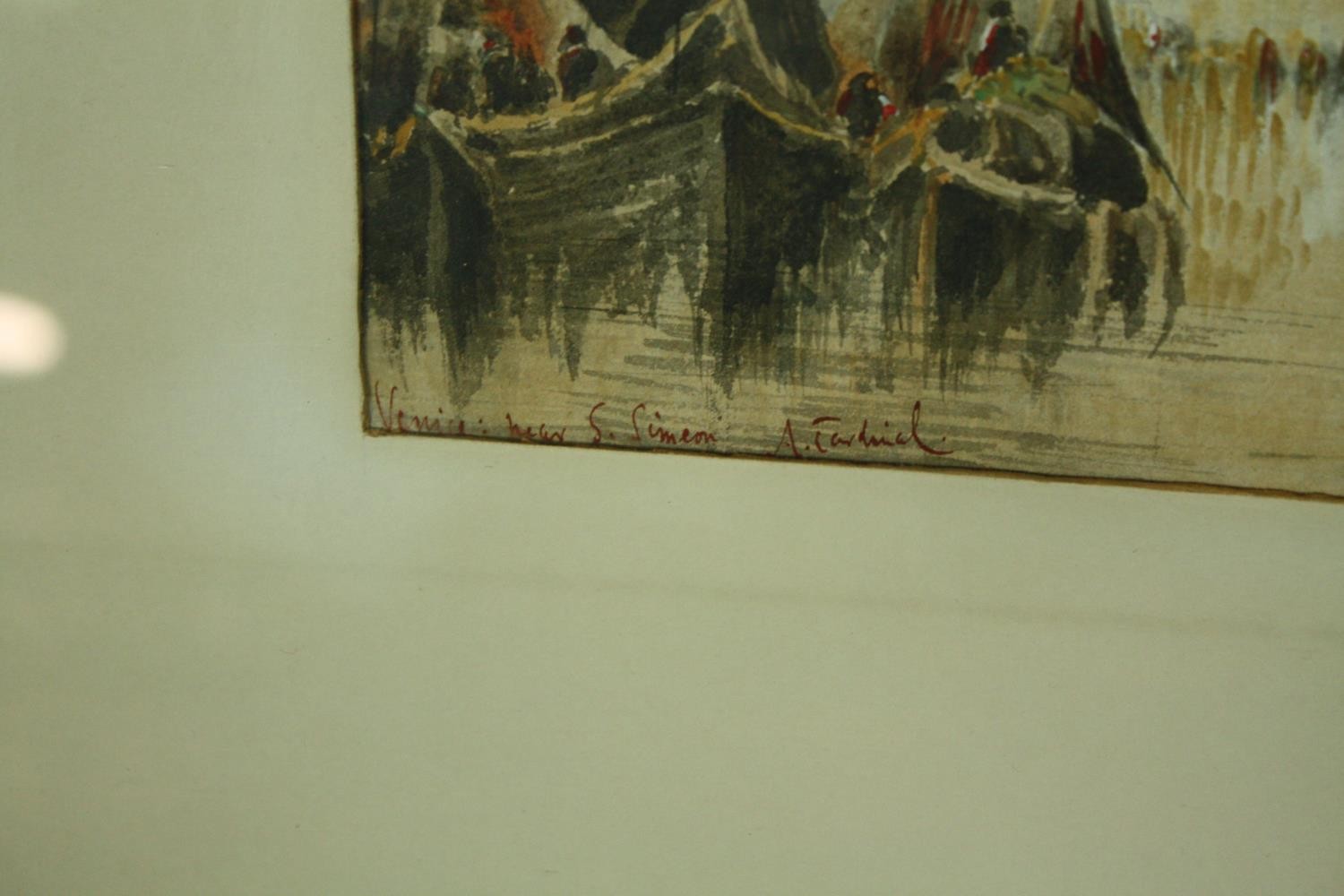 A pair of framed and glazed watercolours, Venice, signed and inscribed A Cardinal. H.52 W.73cm. ( - Image 3 of 7