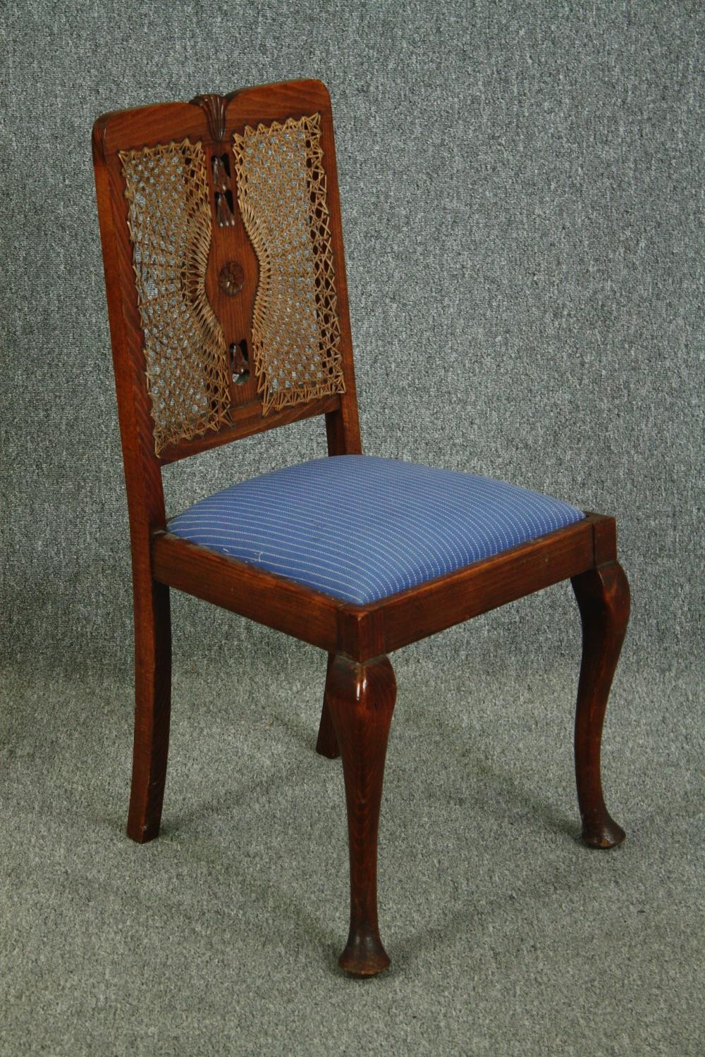 Dining chairs, a set of four, mid century stained beech. - Image 4 of 9