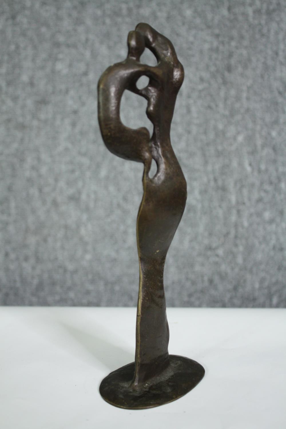 A mid century bronze figure group, mother and child. H.29cm. (largest). - Image 3 of 5