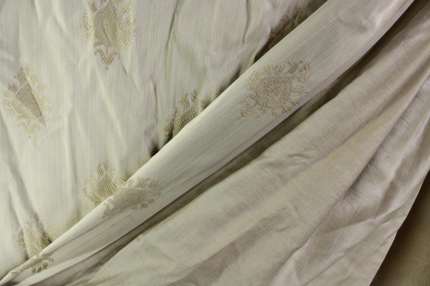 A pair of beige silk mix fully lined curtains with Indian motif. L.230 W.300cm. (each). - Image 5 of 5