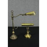 A vintage adjustable brass desk lamp along with another desk lamp. H.60cm. (largest).