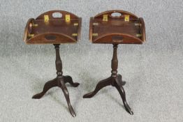 A pair of Georgian style mahogany butler's tray occasional tables. H.50 Dia.39cm. (each).