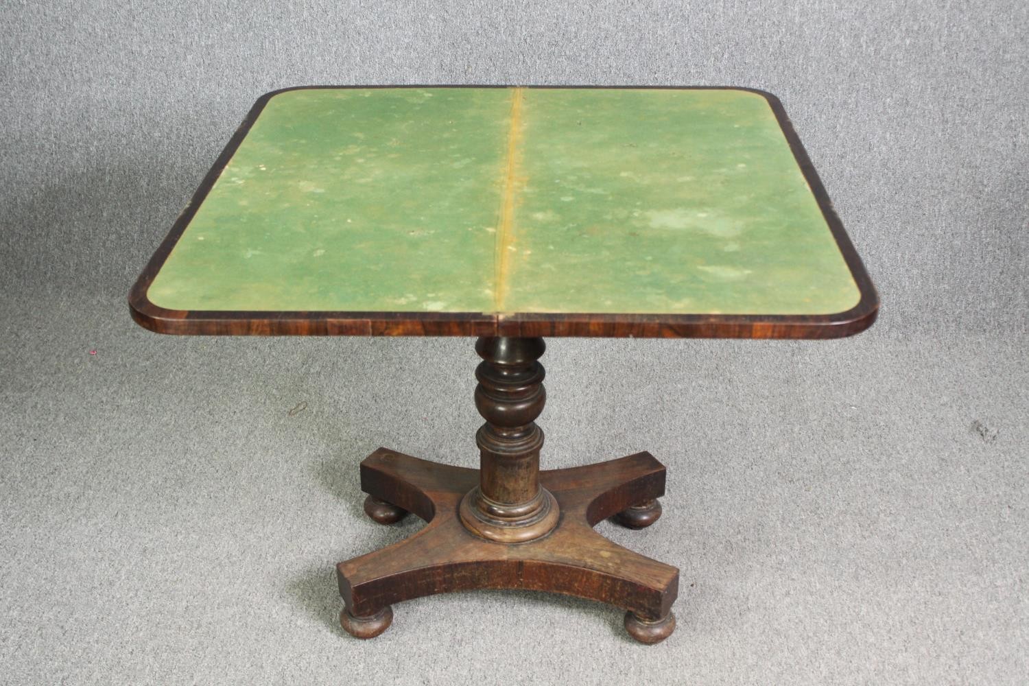 Card table, early 19th century rosewood with foldover swivel action. H.74 W.92 D.92cm (ext). - Image 5 of 7