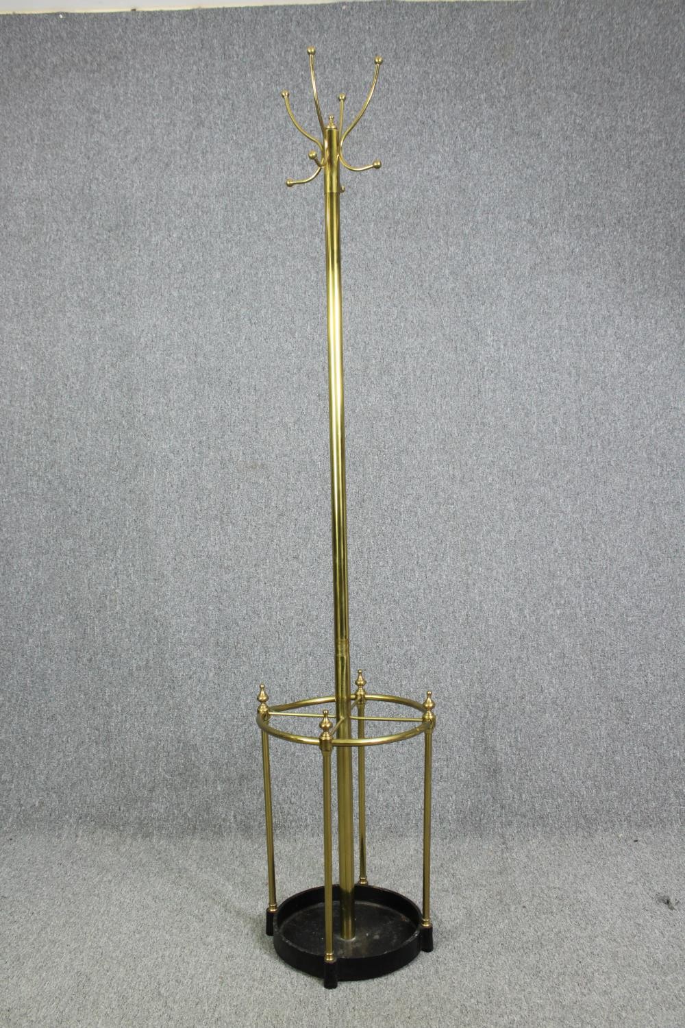 A contemporary Edwardian style brass and iron coat and umbrella stand. H.198cm. - Image 4 of 4