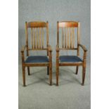 Armchairs, a pair, late 19th century oak.