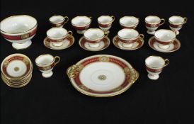 A 19th century porcelain tea service with diamond registration marks to base. Dia.27cm. (largest)