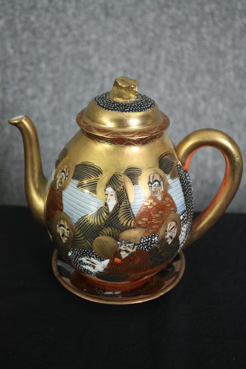 A 19th century Japanese Meiji satsuma coffee set, hand decorated with gilt highlights, character - Image 3 of 7