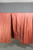 Two pairs of fully lined rust coloured curtains with gold diamond pattern. L.240 W.350cm. (each).
