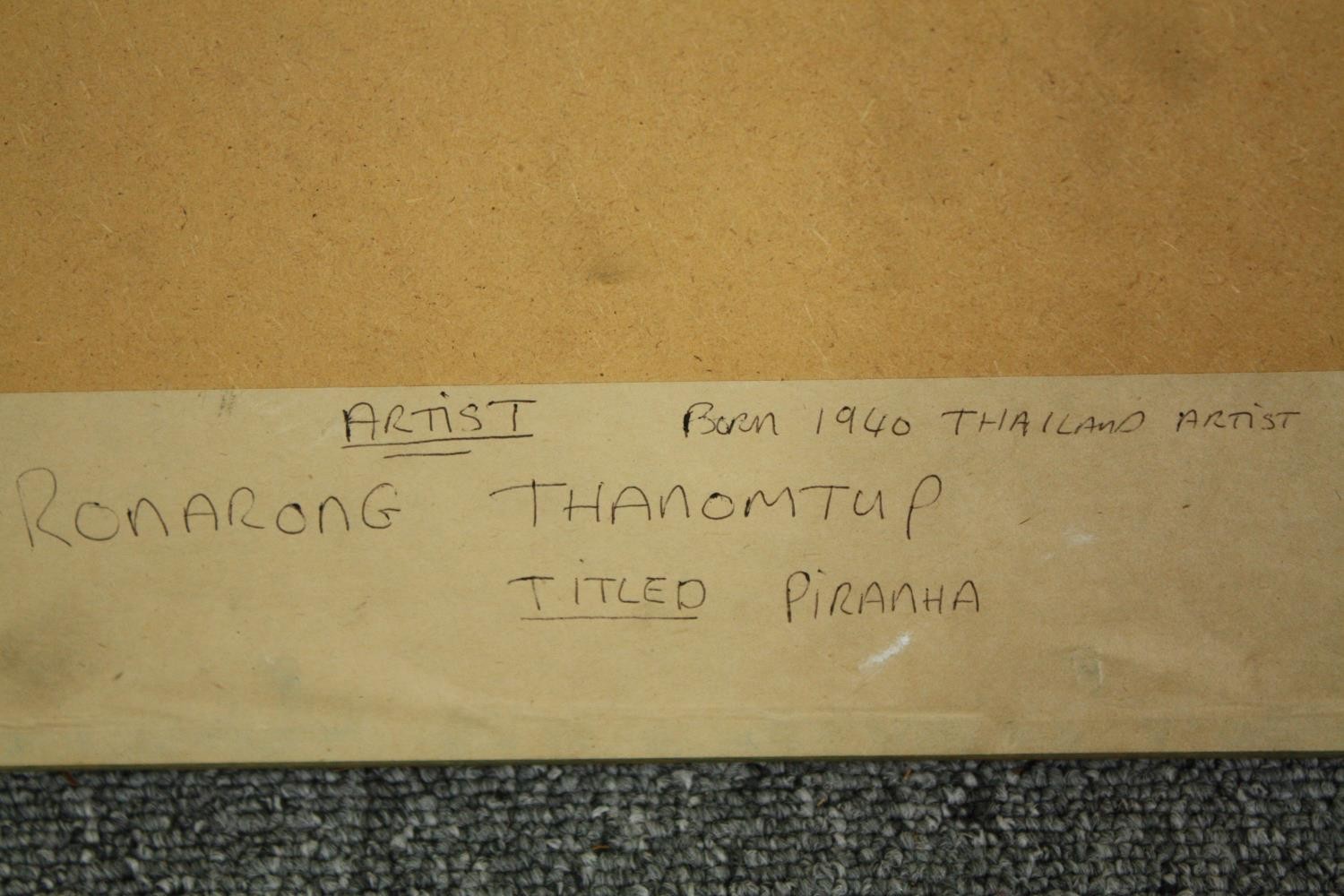 Ronarong Thanomtup, mixed media; Piranha, signed with inscriptions to the reverse. H.48 W.66cm. - Image 6 of 6