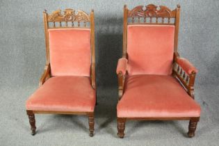 A Victorian beech armchair and the matching nursing chair.