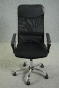 Office desk chair, contemporary with tilt and swivel mechanism. H.122cm.
