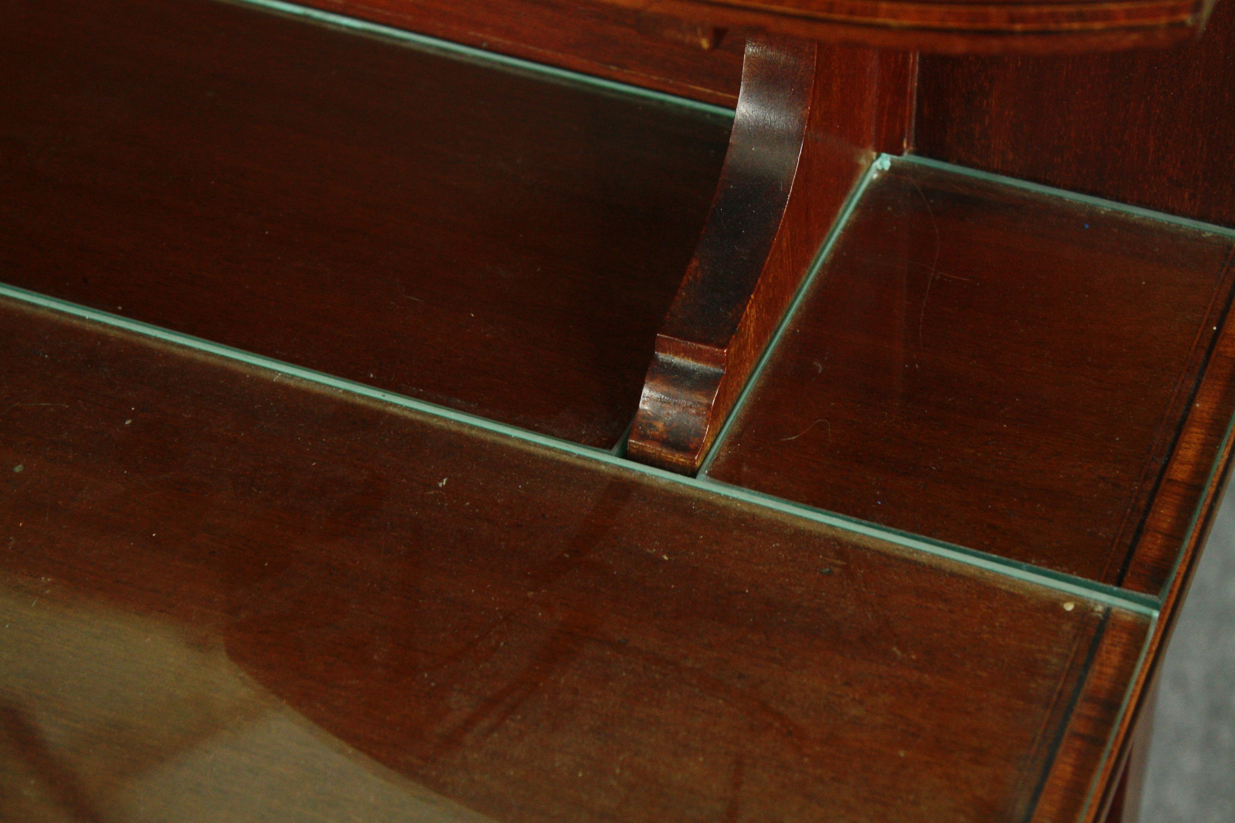 Dressing table, Edwardian mahogany and satinwood inlaid with plate glass protective top. H.154 W.104 - Image 6 of 10