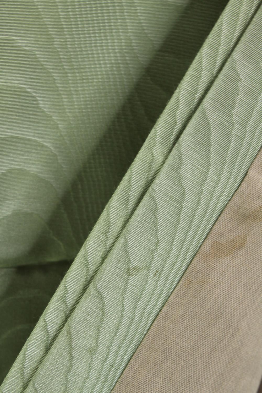 A pair of pale green fully lined silk mix curtains with water ripple design. L.220 W.215cm. (each). - Image 5 of 5