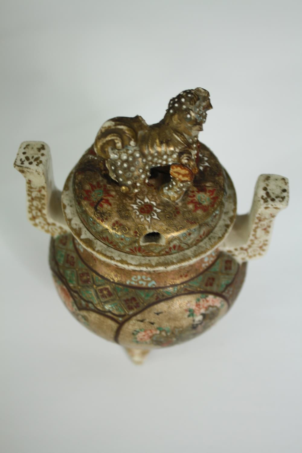 Two Japanese iron tea pots and a Chinese censer (with broken lid). H.23 W.20cm. (largest). - Image 2 of 6