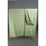A pair of pale green fully lined silk mix curtains with water ripple design. L.220 W.215cm. (each).