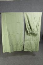 A pair of pale green fully lined silk mix curtains with water ripple design. L.220 W.215cm. (each).