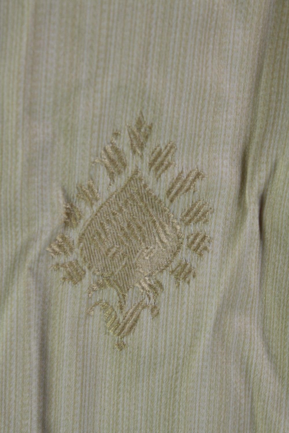 A pair of beige silk mix fully lined curtains with Indian motif. L.230 W.300cm. (each). - Image 3 of 5