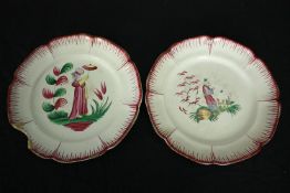 Two 19th century Les Islettes Faience plates, Madame Bernard and a Chinese man smoking an opium