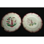 Two 19th century Les Islettes Faience plates, Madame Bernard and a Chinese man smoking an opium