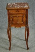 Pot cupboard, 19th century French walnut on slender carved cabriole supports. H.85 W.40 D.40cm.
