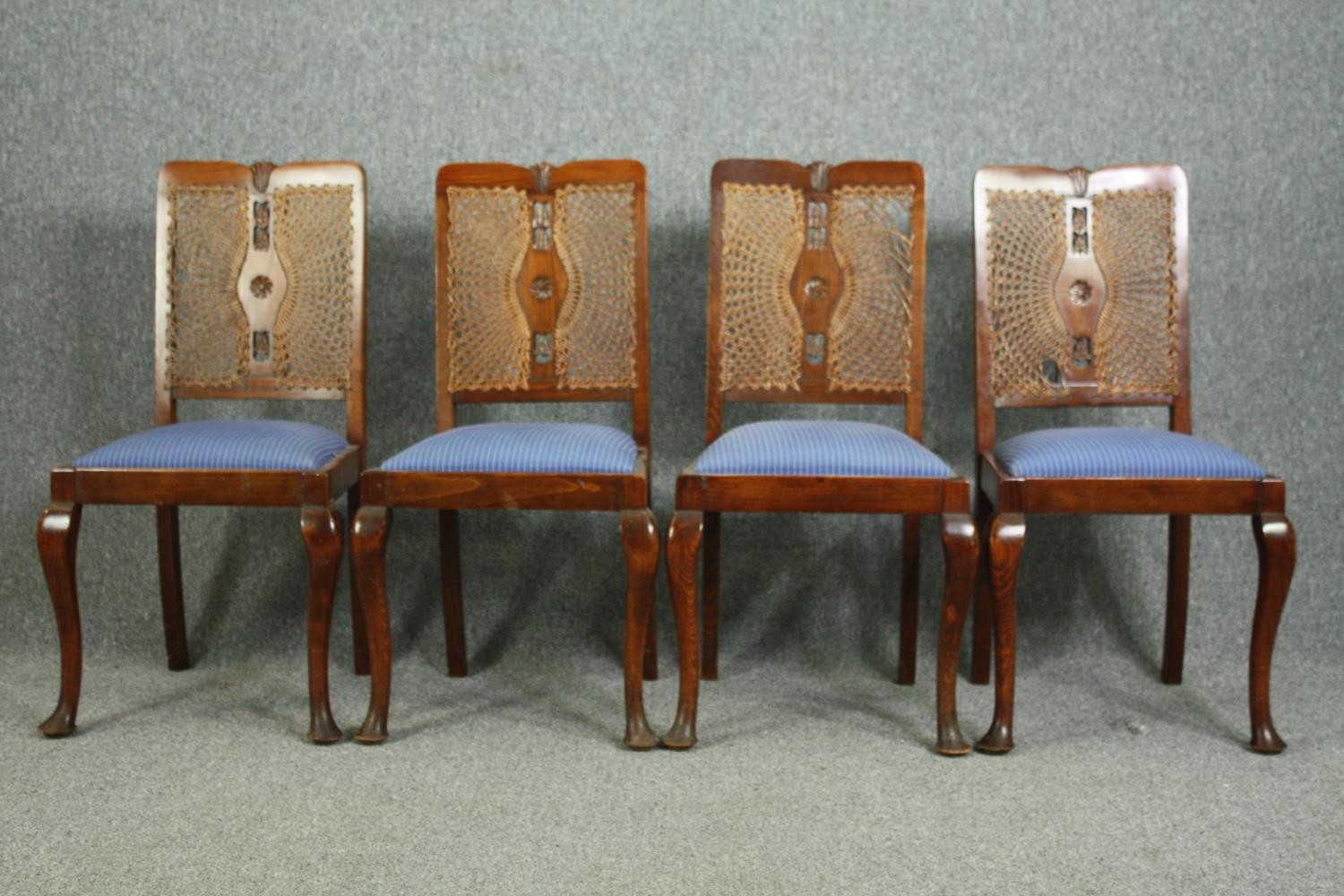 Dining chairs, a set of four, mid century stained beech. - Image 2 of 9