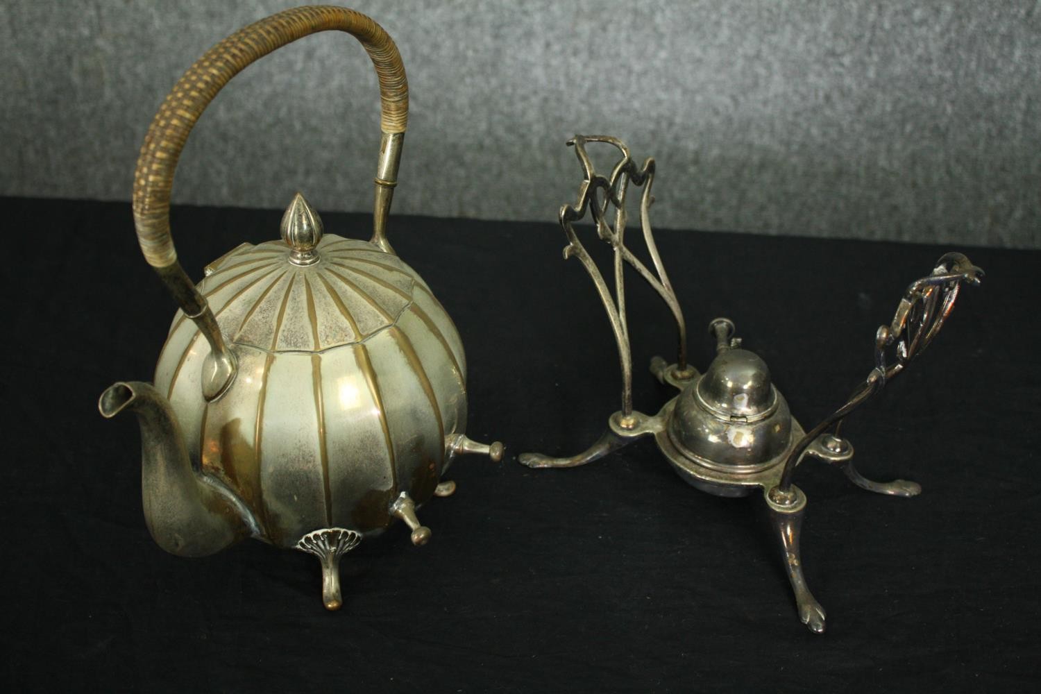 A collection of silver plate: a 19th century spirit kettle, a tray and two tureens. L.58 W.30cm. ( - Image 11 of 11