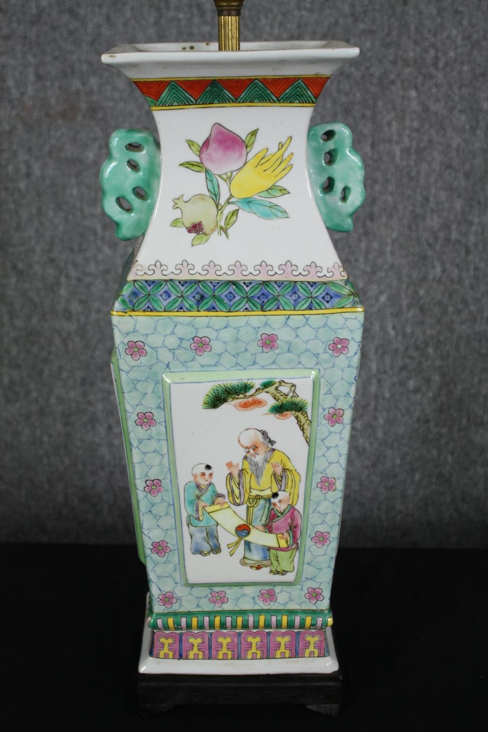 Two table lamps, early 20th century Chinese Famille Rose and Japanese Imari. H.53cm. (Largest). - Image 4 of 5