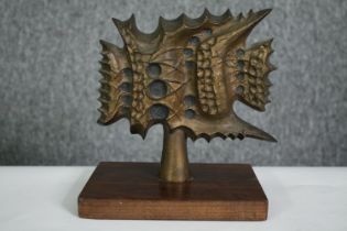 A 1970's Italian bronze abstract design award. Inscribed, dated 1972, signed P.Del. Mounted on a