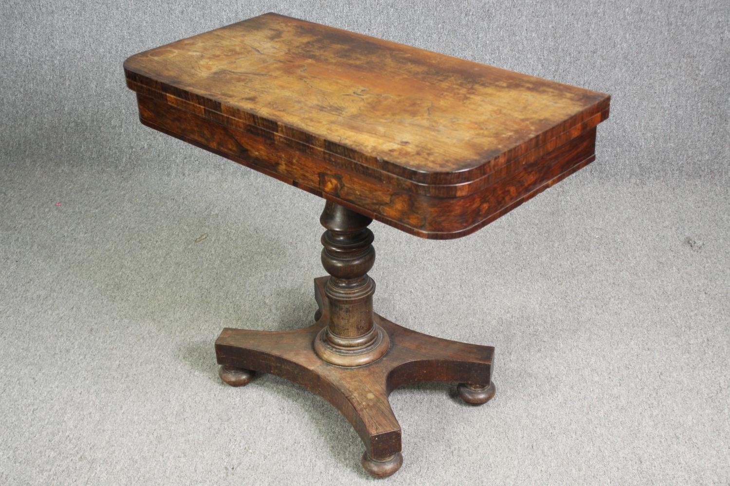 Card table, early 19th century rosewood with foldover swivel action. H.74 W.92 D.92cm (ext). - Image 3 of 7