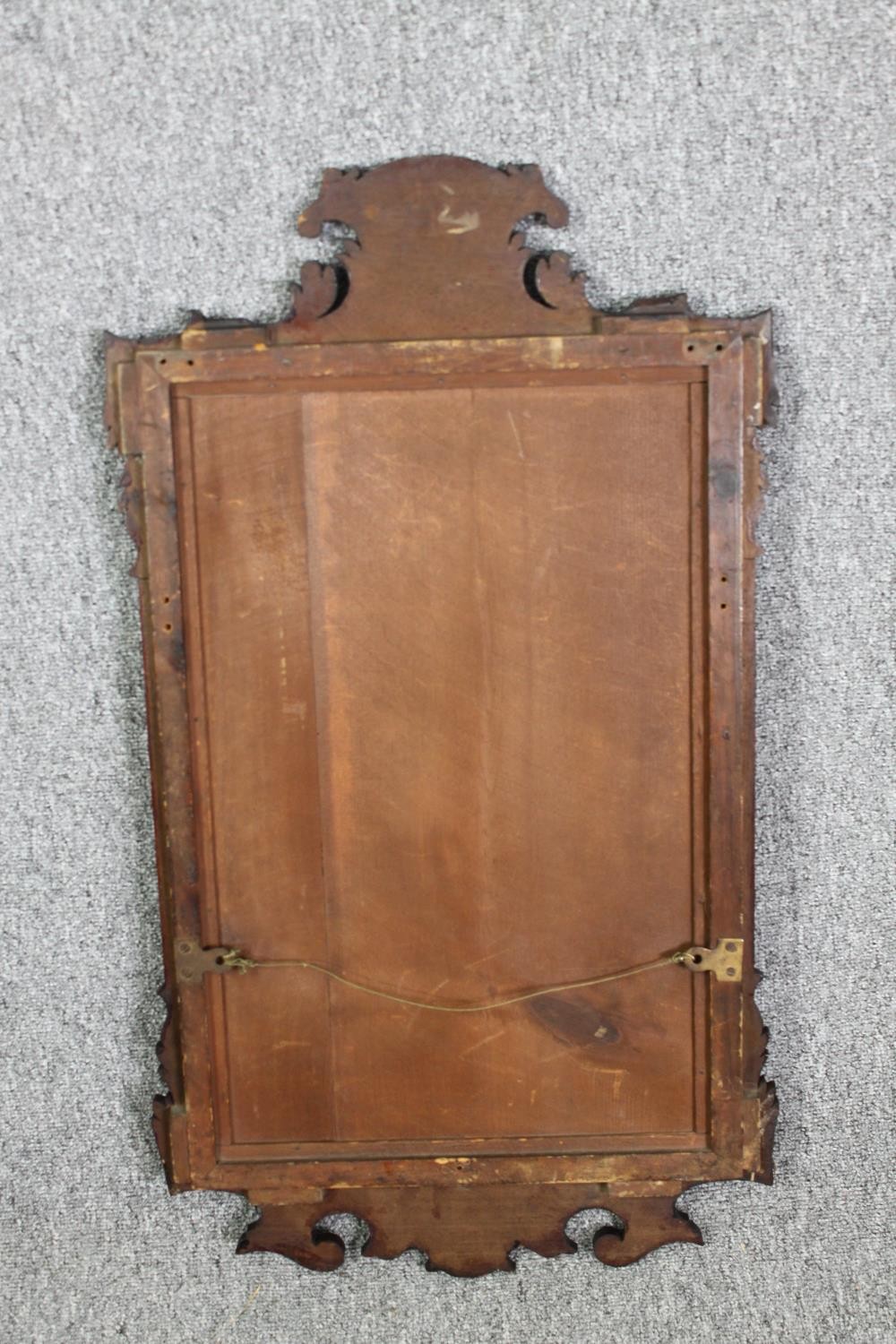 A Georgian mahogany inlaid wall mirror. (Some fret carving missing). H.82 W.46cm. - Image 6 of 6