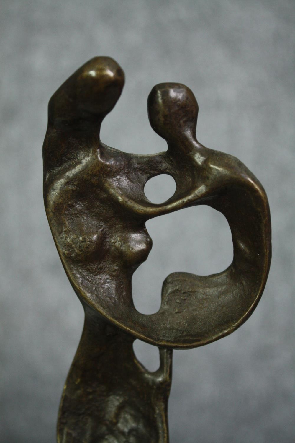 A mid century bronze figure group, mother and child. H.29cm. (largest). - Image 5 of 5