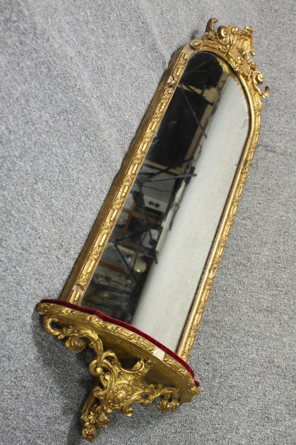 A 19th century gesso pier mirror. (Some missing parts as seen). H.126 W.46cm. - Image 4 of 7