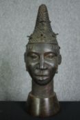 Benin Bronze Head of Idia, the Queen Mother of the Benin Empire, the mother of Oba Esigie. H.43cm.