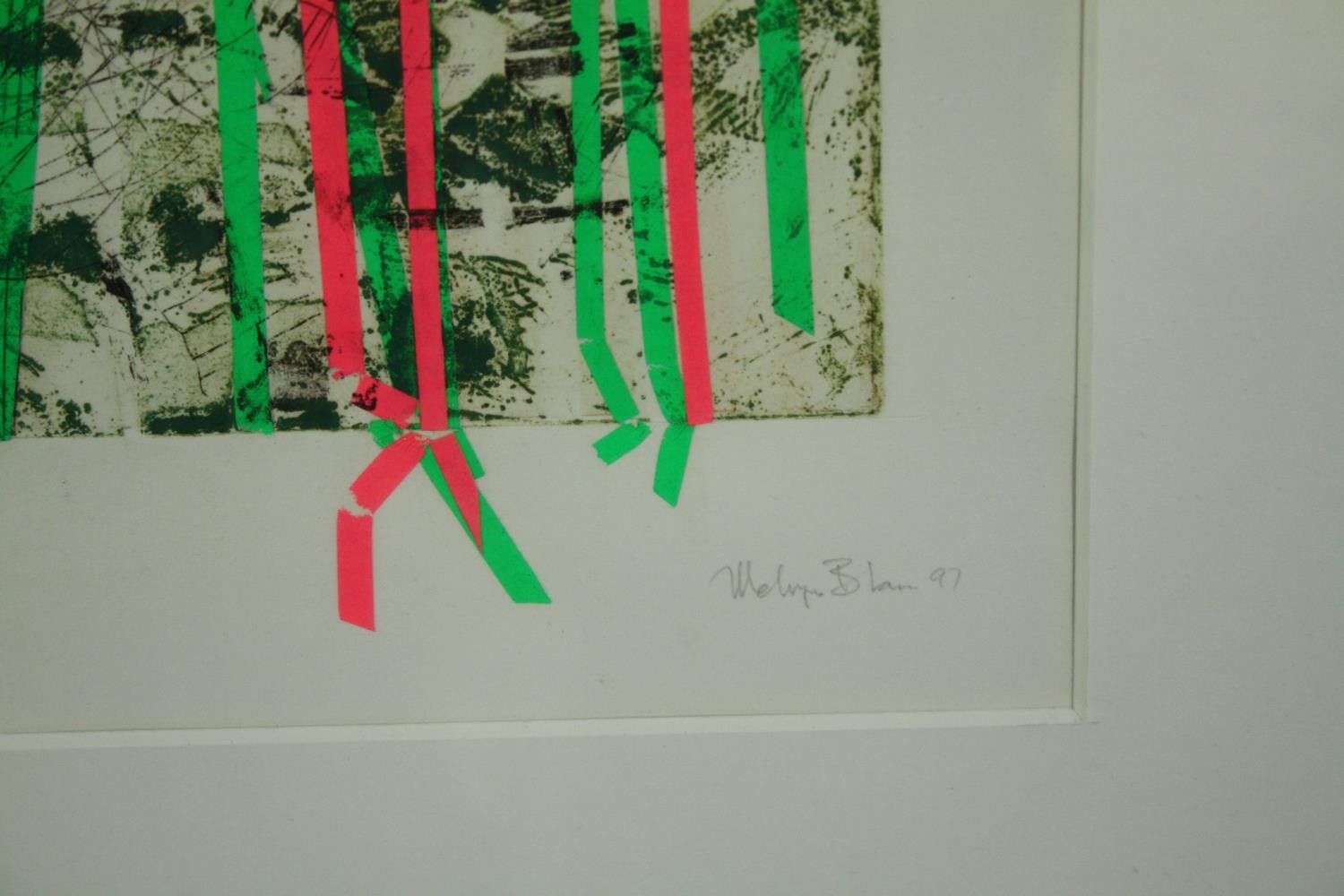 A framed and glazed etching; Rotation, signed Melvyn Black. H.75 W.64cm. - Image 3 of 5