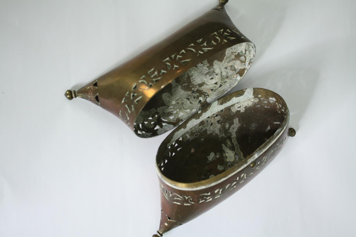 An early 20th century pierced brass cricket cage along with an Indian oil lamp, three spoons and a - Image 5 of 9