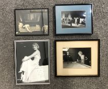 A set of four framed black and white photographs, miscellaneous subjects. H.32 W.25cm. (largest).