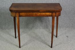 Card table, Georgian mahogany and satinwood inlaid with foldover gateleg action. H.72 W.92 (ext) D.