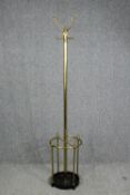 A contemporary Edwardian style brass and iron coat and umbrella stand. H.198cm.